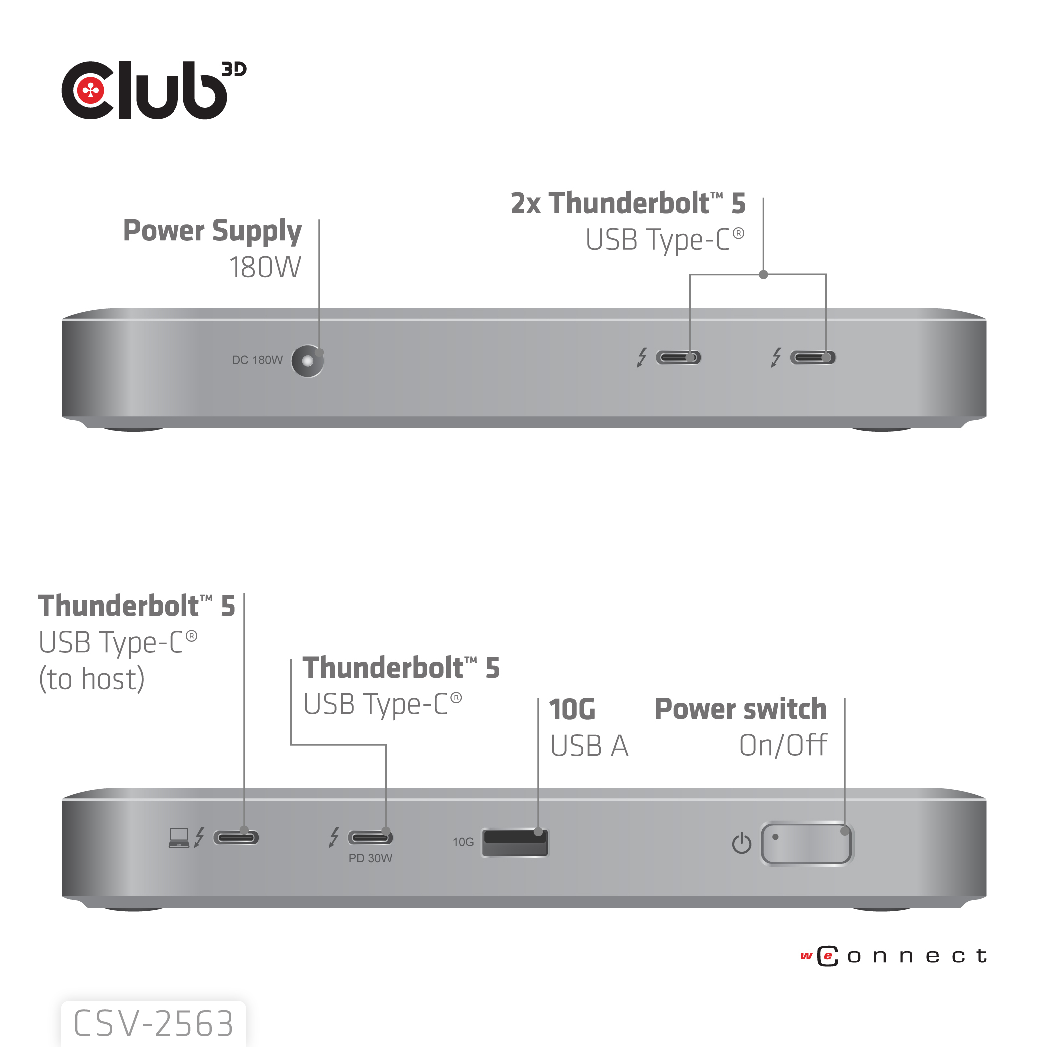 CLUB3D CSV-2563 5-1 Thunderbolt™ 5 Hub Triple video 5K60Hz Thunderbolt™ Share Certifi ed 180W - Afbeelding 4