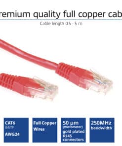 ACT Rode 15 meter U/UTP CAT6 patchkabel met RJ45 connectoren - Afbeelding 2