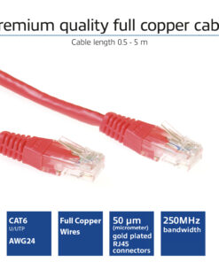 ACT Rode 1,5 meter U/UTP CAT6 patchkabel met RJ45 connectoren