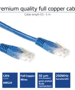 ACT Blauwe 1,5 meter U/UTP CAT6 patchkabel met RJ45 connectoren - Afbeelding 2