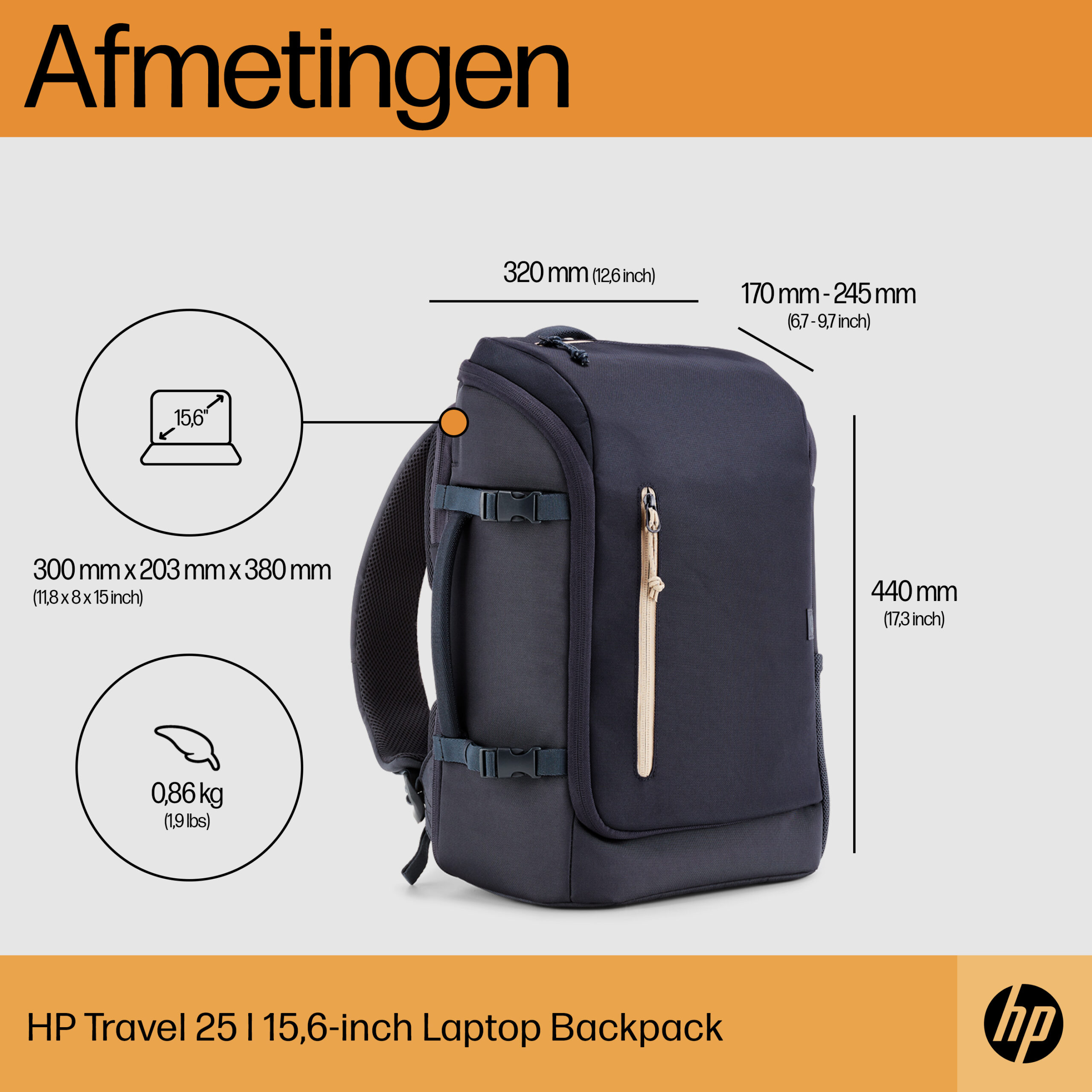 HP Travel 15,6 blauwe laptopbackpack, 25 liter - Afbeelding 3