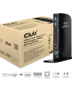 CLUB3D UNIVERSEEL Docking station USB3.2 Type A of C 2x Displayport 4K60Hz DisplayLink® gecertificeerd