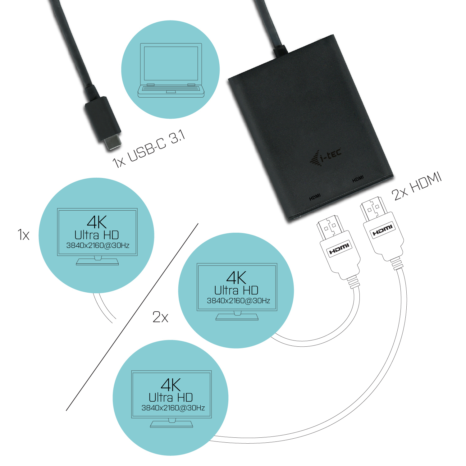 i-tec C31DUAL4KHDMI USB grafische adapter 3840 x 2160 Pixels Zwart - Afbeelding 3