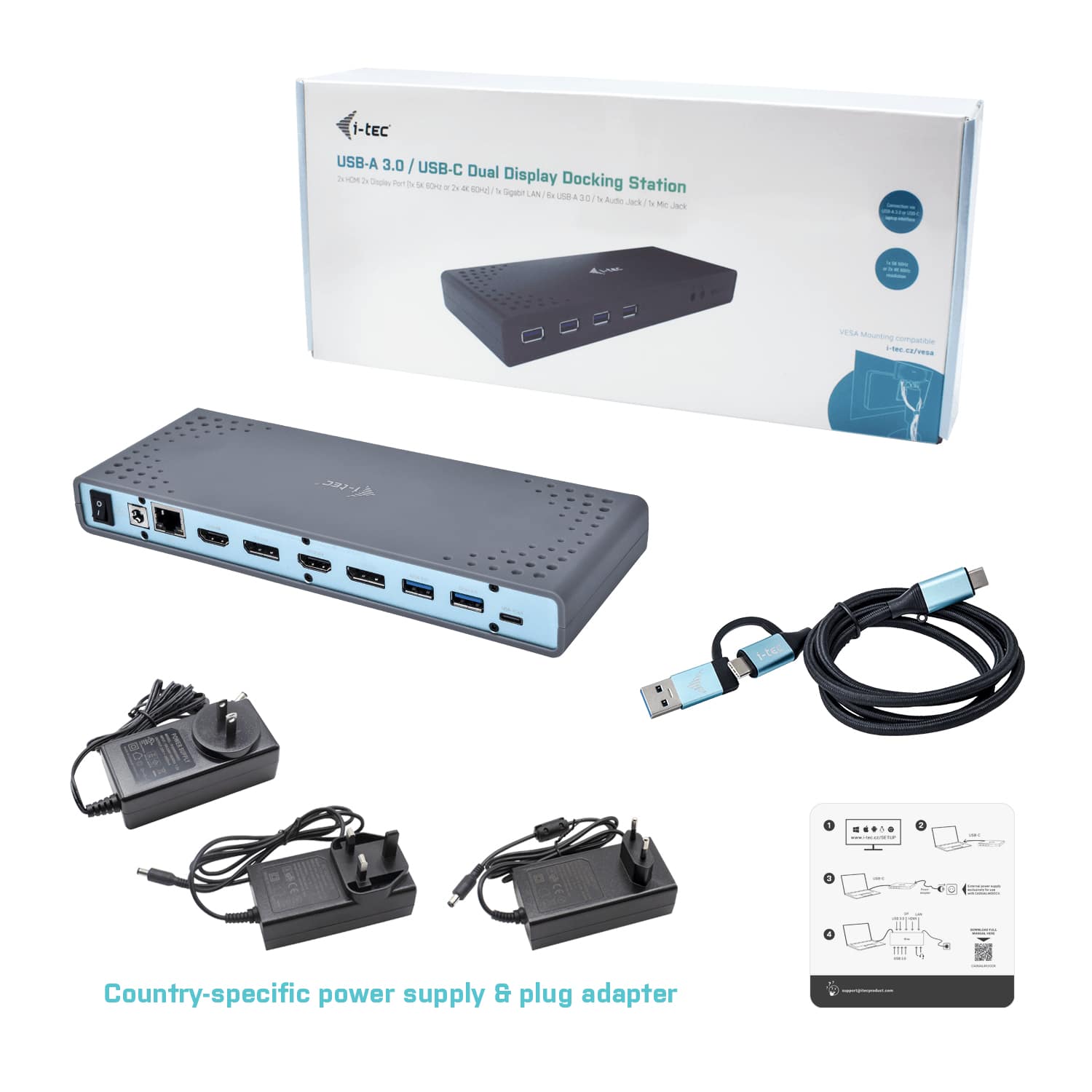 i-tec CADUAL4KDOCK laptop dock & poortreplicator Bedraad USB 3.2 Gen 1 (3.1 Gen 1) Type-C Zwart, Turkoois - Afbeelding 7