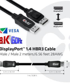 CLUB3D DisplayPort 1.4 HBR3 Cable 2meter M/M 8K60Hz - 1920x1080 pixels met 144hz - Afbeelding 7