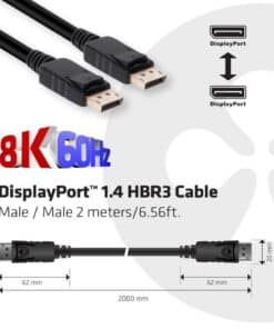 CLUB3D DisplayPort 1.4 HBR3 Cable 2meter M/M 8K60Hz - 1920x1080 pixels met 144hz - Afbeelding 4