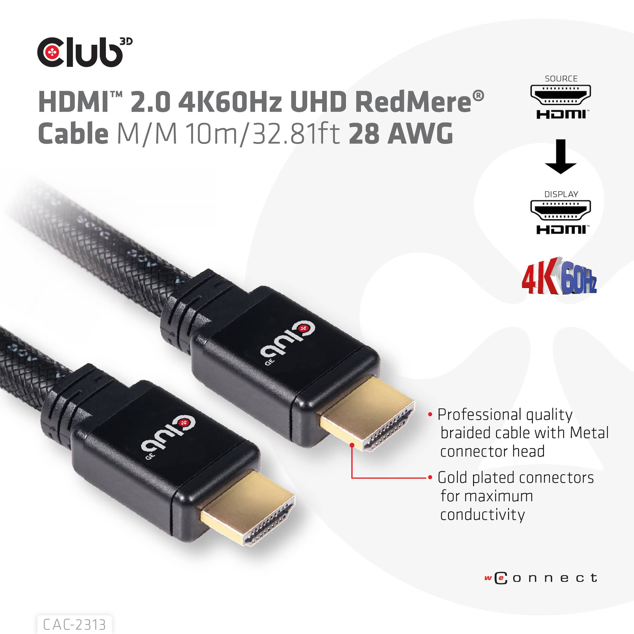 CLUB3D HDMI 2.0 4K60Hz RedMere Kabel 10 meter - Afbeelding 7