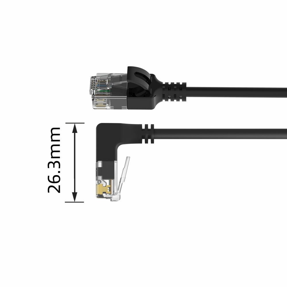 ACT Zwarte 1,5 meter U/UTP CAT6A LSZH slimline patchkabel met RJ45 connectoren, recht naar 90° haaks beneden - Afbeelding 3