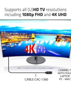 CLUB3D HDMI 2.0 4K60Hz UHD 360 Graden roterende kabel 2 meter - Afbeelding 6