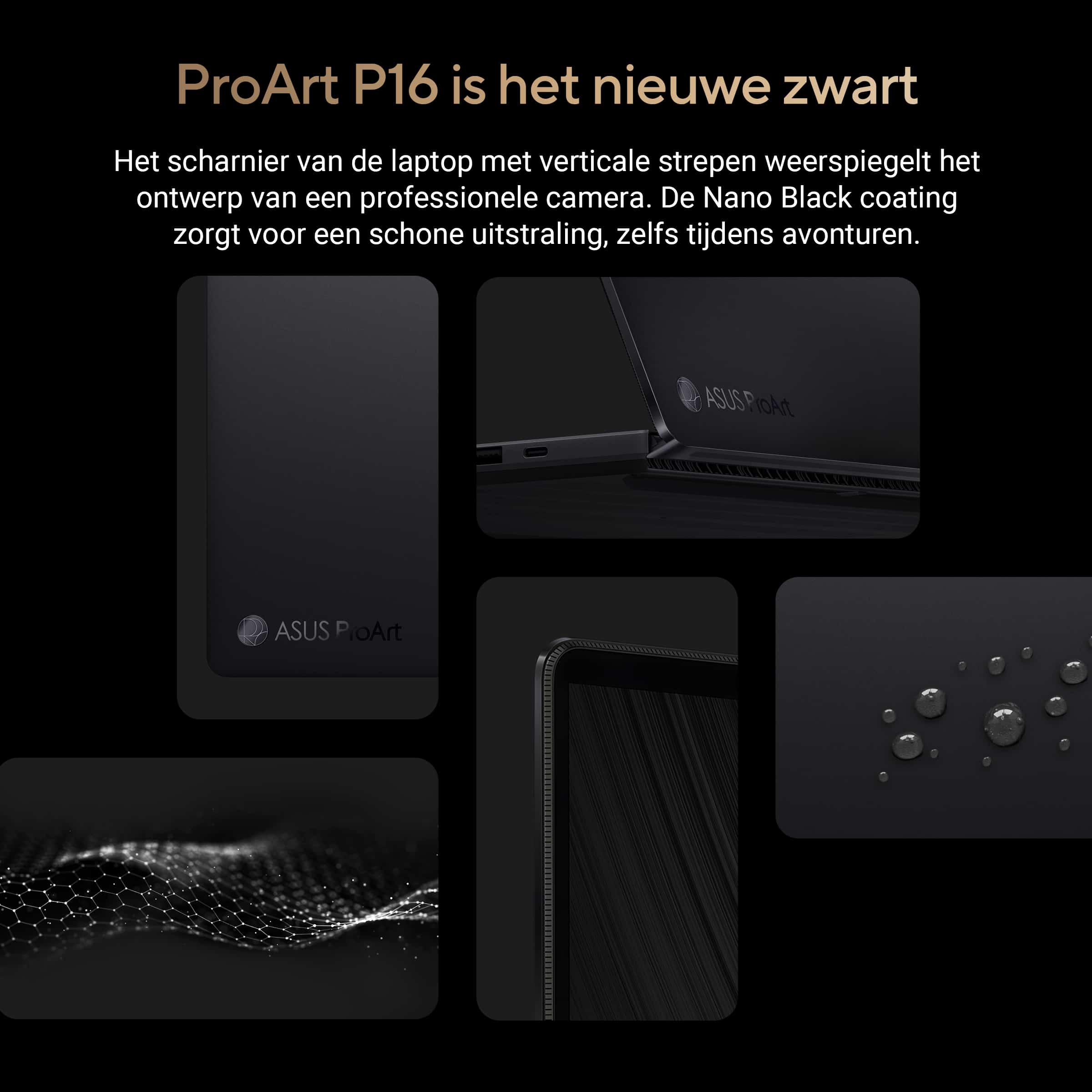 ASUS ProArt P16 H7606WP-RJ129X Copilot+ PC AMD Ryzen AI 9 HX 370 Laptop 40,6 cm (16") Touchscreen 3K 32 GB LPDDR5x-SDRAM 1 TB SSD NVIDIA GeForce RTX 5070 Wi-Fi 7 (802.11be) Windows 11 Pro Belgisch Zwart