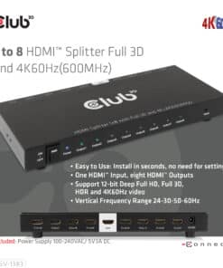 CLUB3D 8-poorts HDMI splitter 1 to 8 Full 3D and 4K60Hz(600MHz) - Afbeelding 8