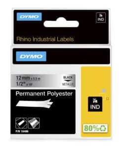 DYMO Rhino industriële labels | Permanent Polyester | 12 mm x 3,5 m | zwarte afdruk op metallic | zelfklevende labels voor Rhino & LabelManager labelprinters
