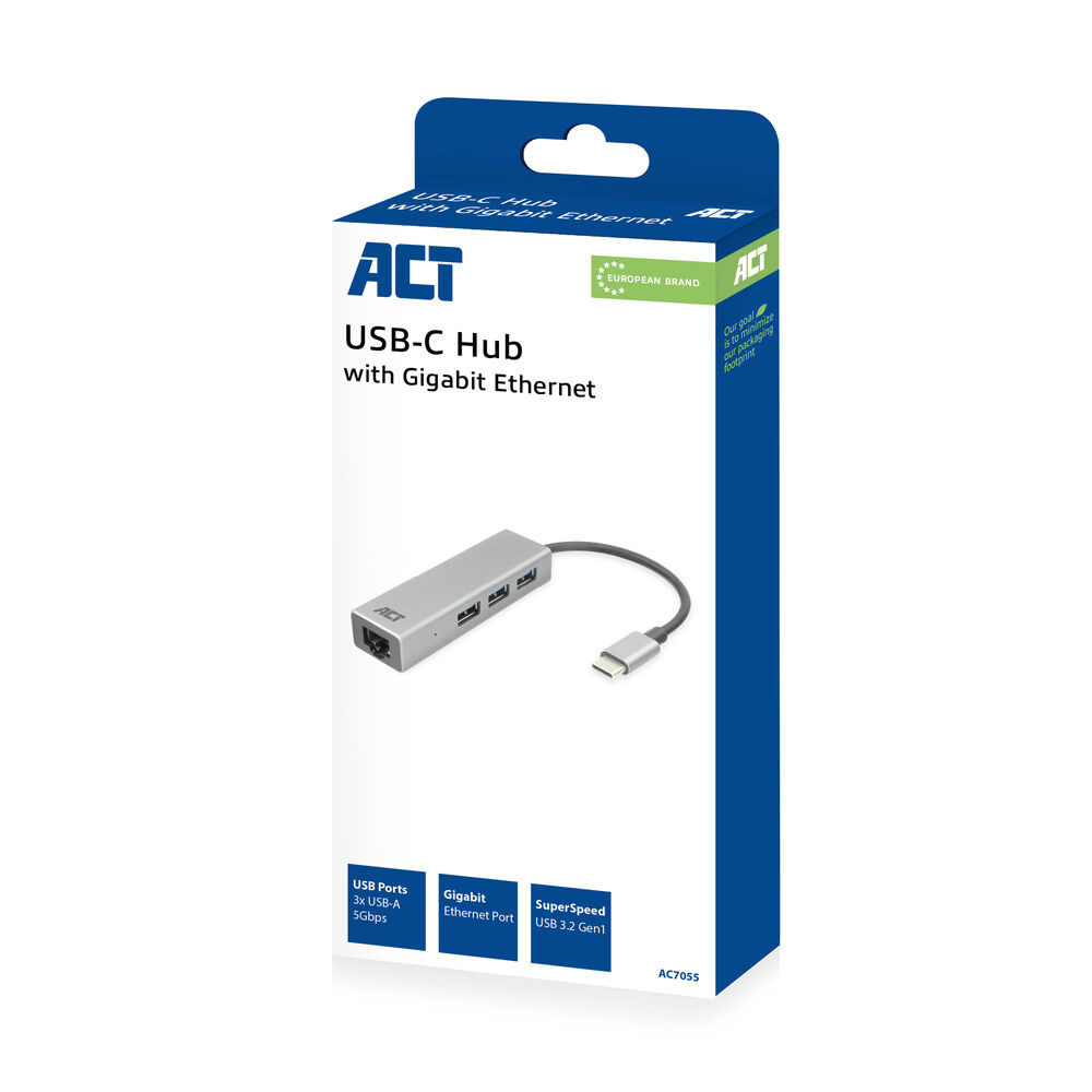 ACT USB-C hub 3.0, 3x USB-A, Gigabit ethernet - Afbeelding 2