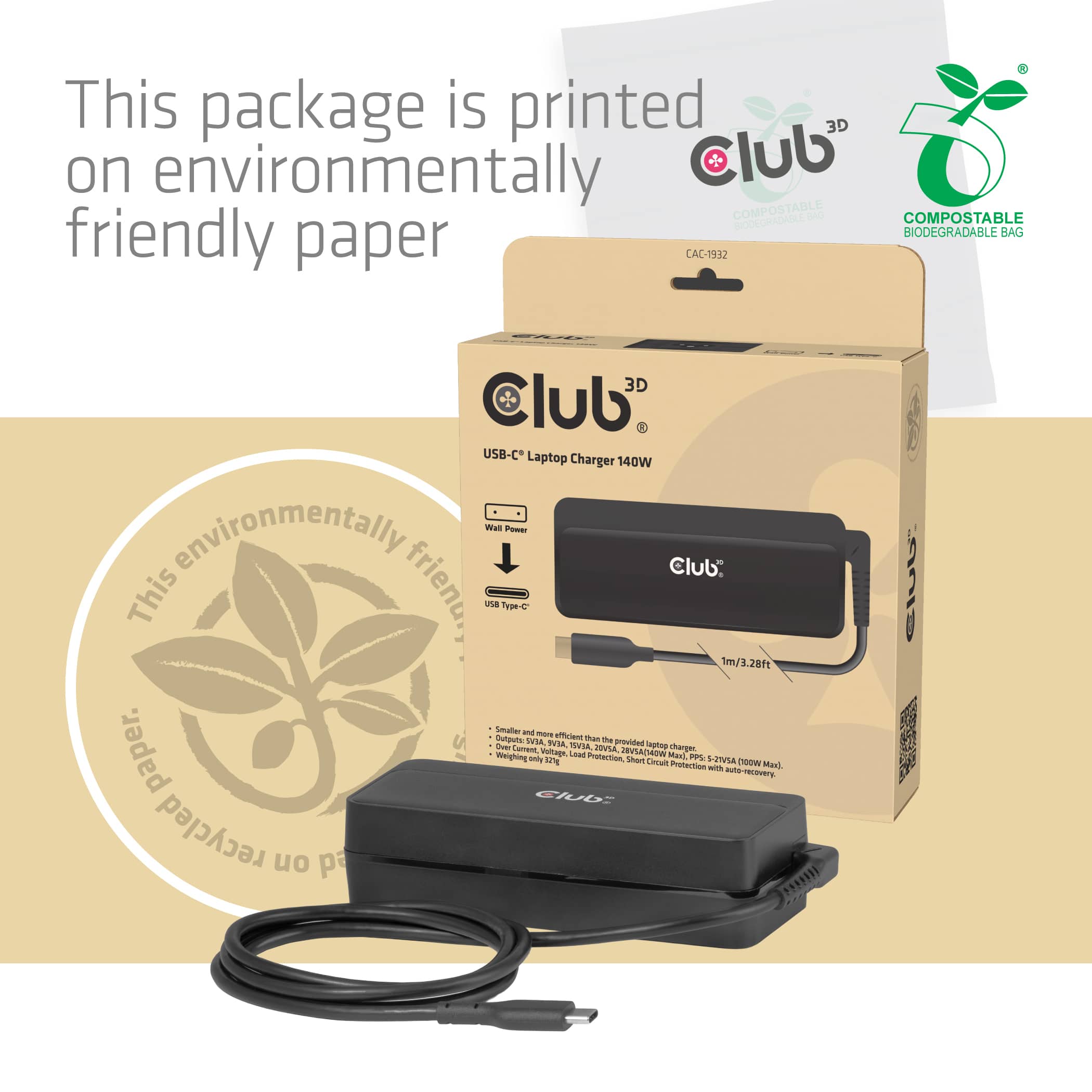 CLUB3D USB-C-laptoplader 140 W - Afbeelding 7