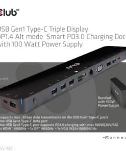 CLUB3D USB Gen1 Type-C Triple Display DP1.4 Alt mode Smart PD3.0 Charging Dock with 100 Watt Power Supply - Afbeelding 7