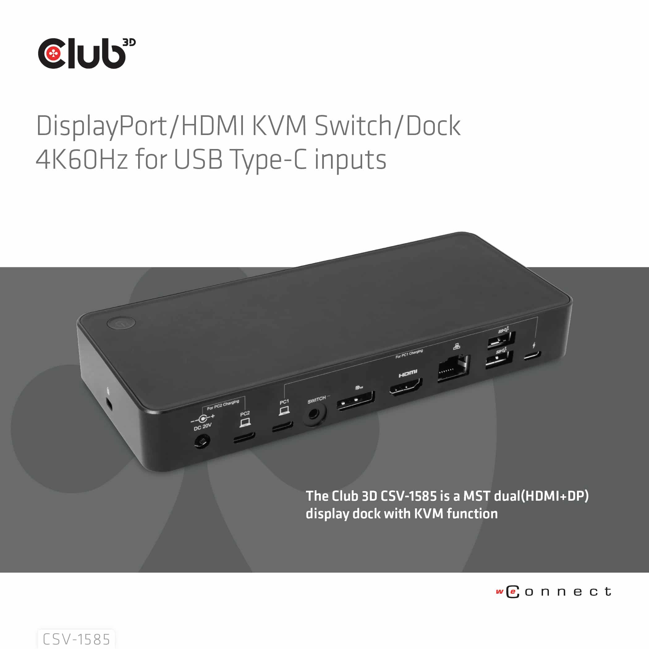 CLUB3D DisplayPort/HDMI KVM Switch/Dock 4K60Hz For USB Type-C inputs - Afbeelding 2