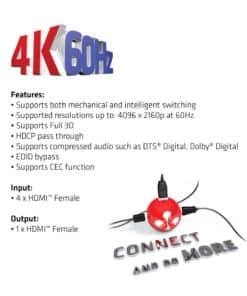 CLUB3D HDMI 2.0 UHD 4K60Hz SwitchBox 4 poorten en inbegrepen IR-afstandsbediening - Afbeelding 5