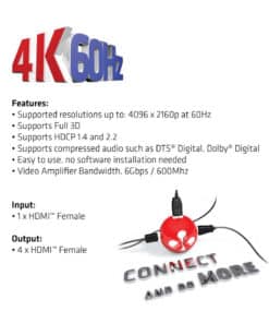 CLUB3D HDMI 4K@60Hz UHD Splitter AC Power 4 ports - Afbeelding 6