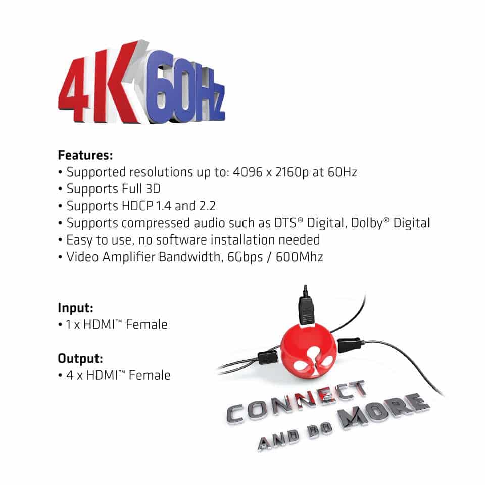CLUB3D HDMI 4K@60Hz UHD Splitter AC Power 4 ports - Afbeelding 6