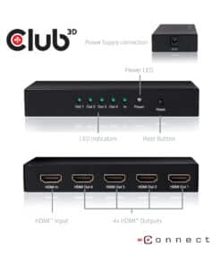 CLUB3D HDMI 4K@60Hz UHD Splitter AC Power 4 ports - Afbeelding 3