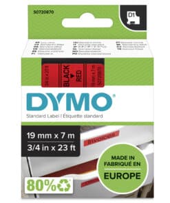 DYMO originele D1 labels | Zwarte Tekst op Rood Label | 19 mm x 7 m | zelfklevende etiketten voor de LabelManager labelmaker | gemaakt in Europa