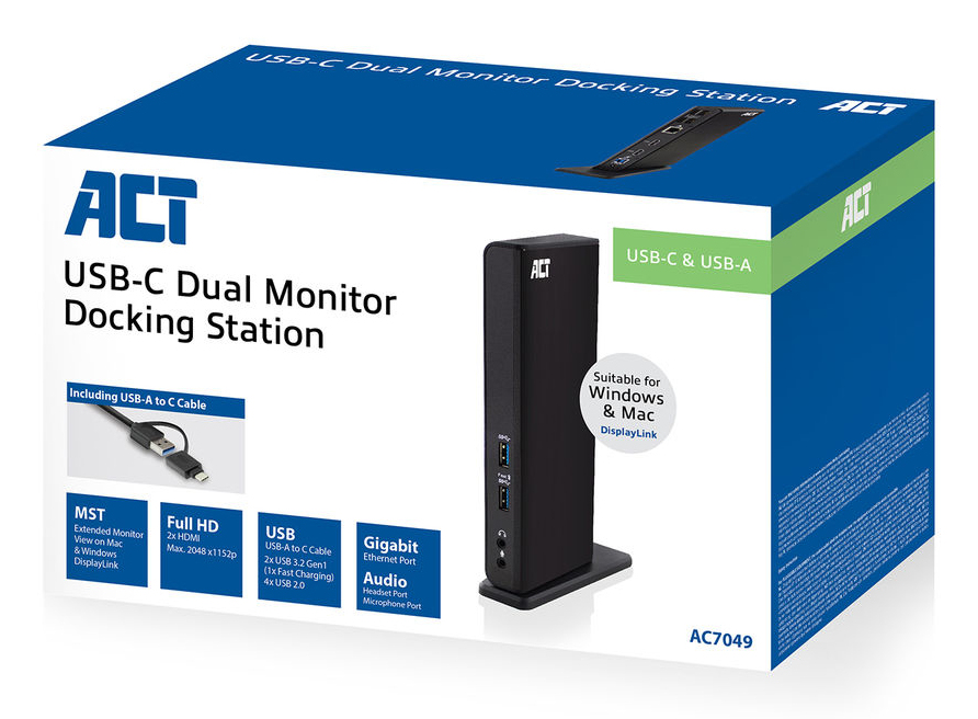 ACT Universeel USB-C of USB-A Dockingstation, voor 2 HDMI monitoren, DisplayLink - Afbeelding 5