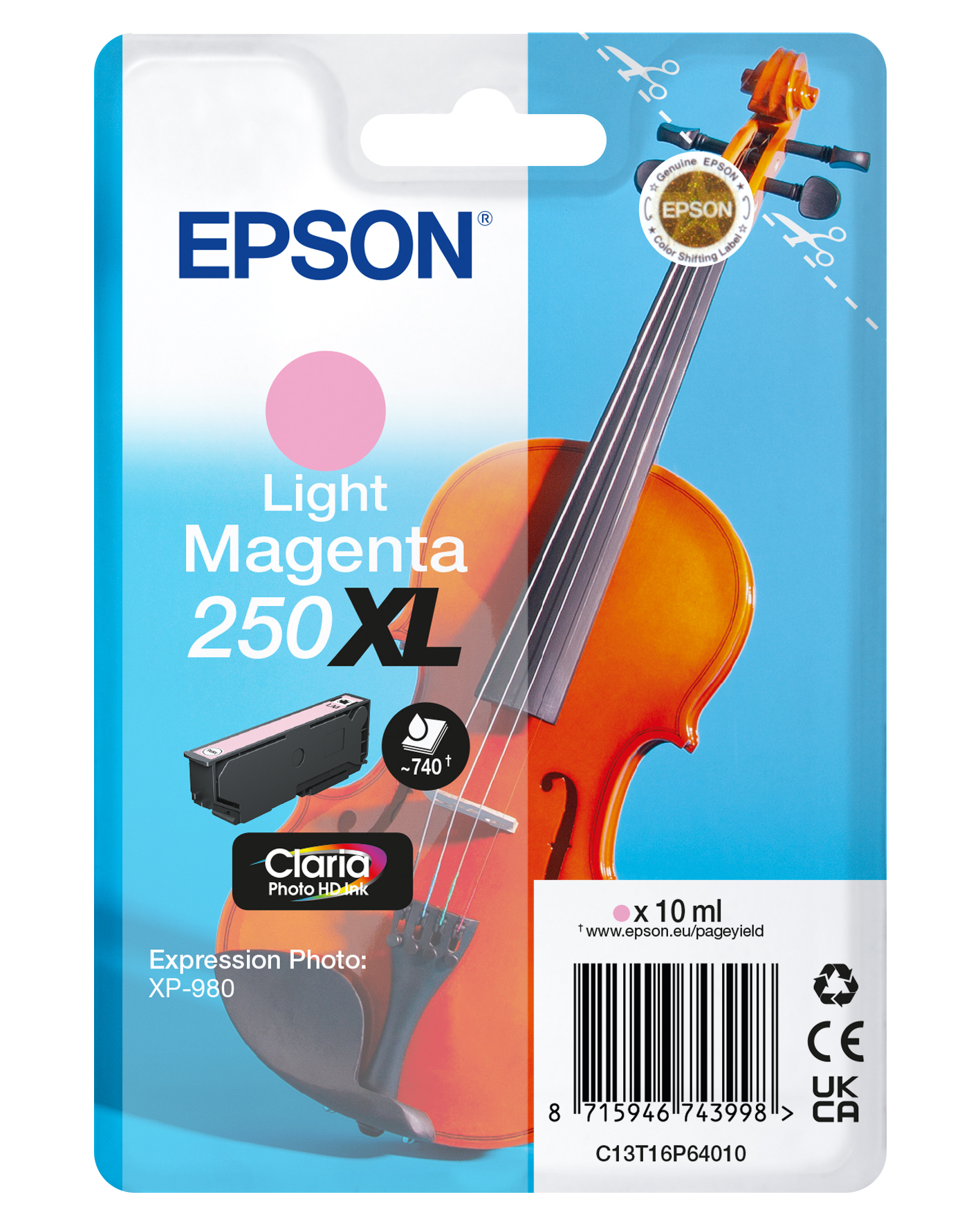 Epson 250XL Violin Claria Photo HD inktcartridge 1 stuk(s) Origineel Hoog (XL) rendement Lichtmagenta