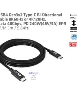 CLUB3D USB4 Gen3x2 Type-C Bi-Directional Cable 8K60Hz or 4K120Hz, Data 40Gbps, PD 240W(48V/5A) EPR M/M 3m / 9.84ft - Afbeelding 5