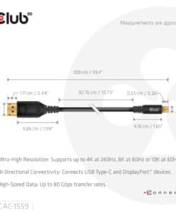 CLUB3D USB Type-C Cable to DP 2.1 Bi-Directional VESA DP80 Certified Cable M/M 1m/3.28ft - Afbeelding 3