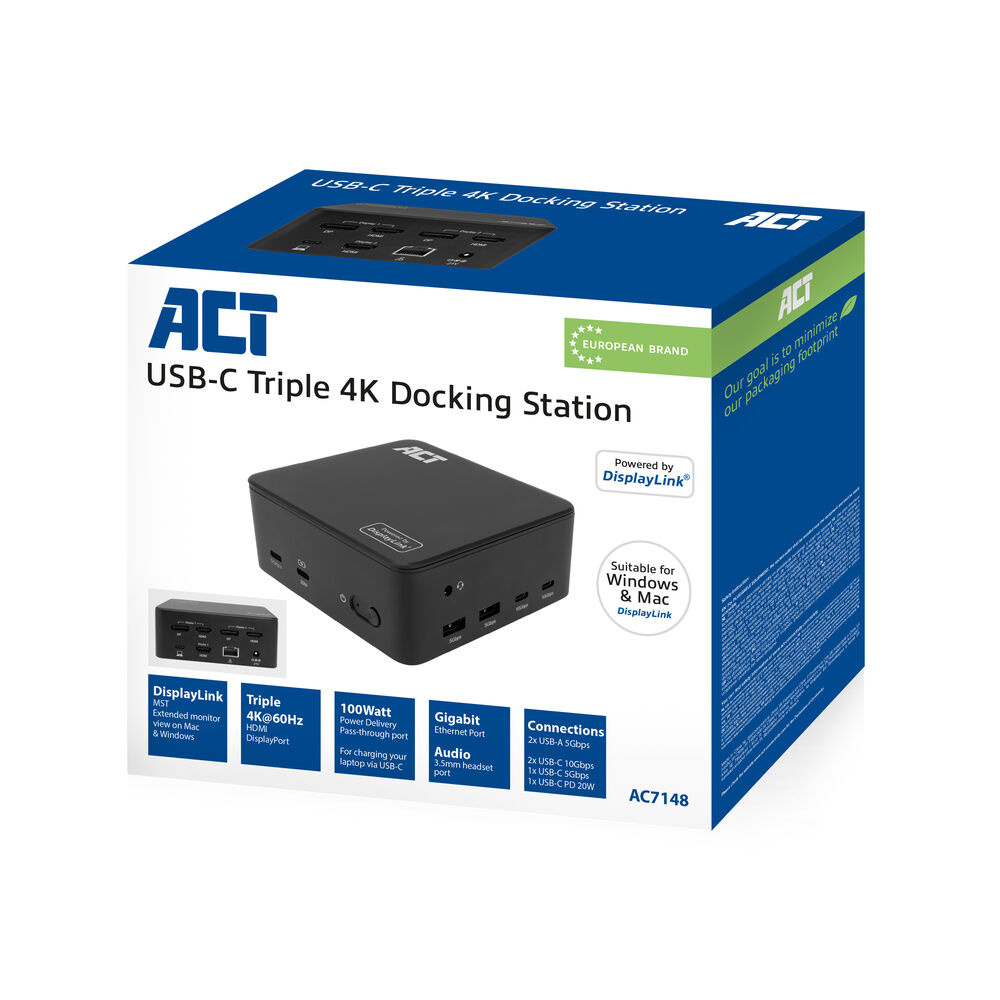 ACT Universeel USB-C Dockingstation 4K, voor 3 HDMI/DisplayPort monitoren, DisplayLink - Afbeelding 3
