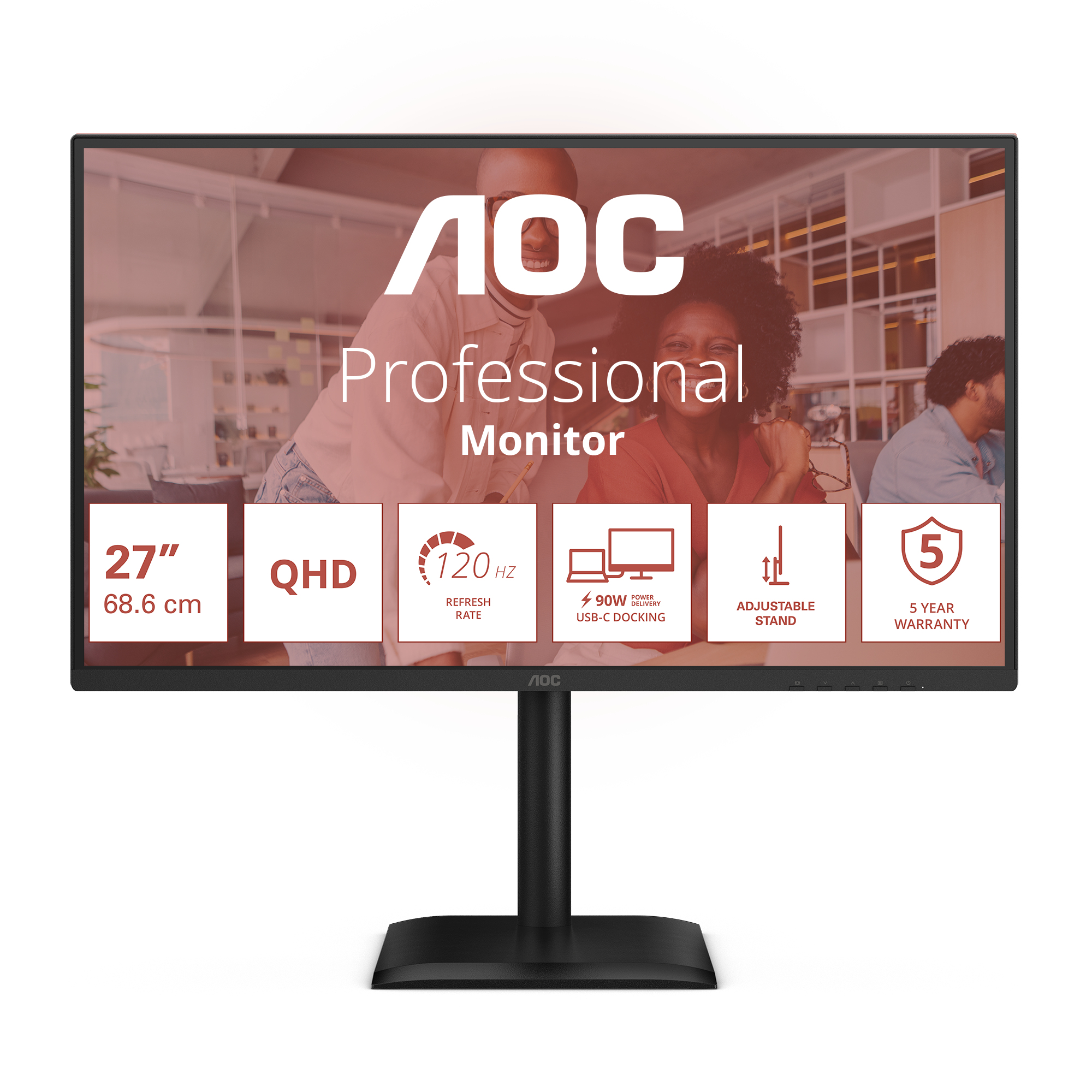AOC E4 Q27E4CV computer monitor 68,6 cm (27") 2560 x 1440 Pixels Quad HD LED Zwart - Afbeelding 2