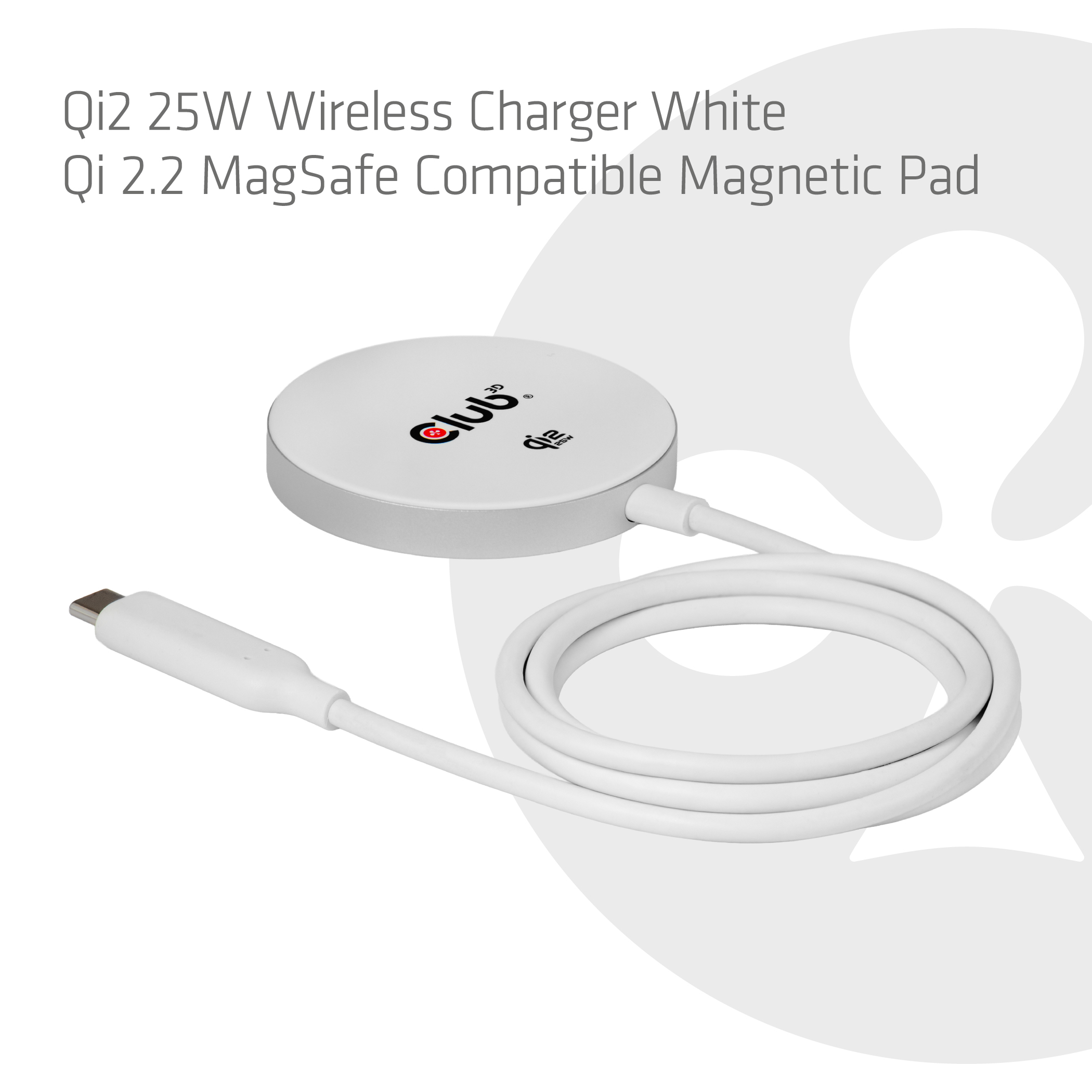 CLUB3D CAC-3026 Qi2 25W draadloze oplader wit Qi 2.2 MagSafe-compatibel magnetisch pad - Afbeelding 3