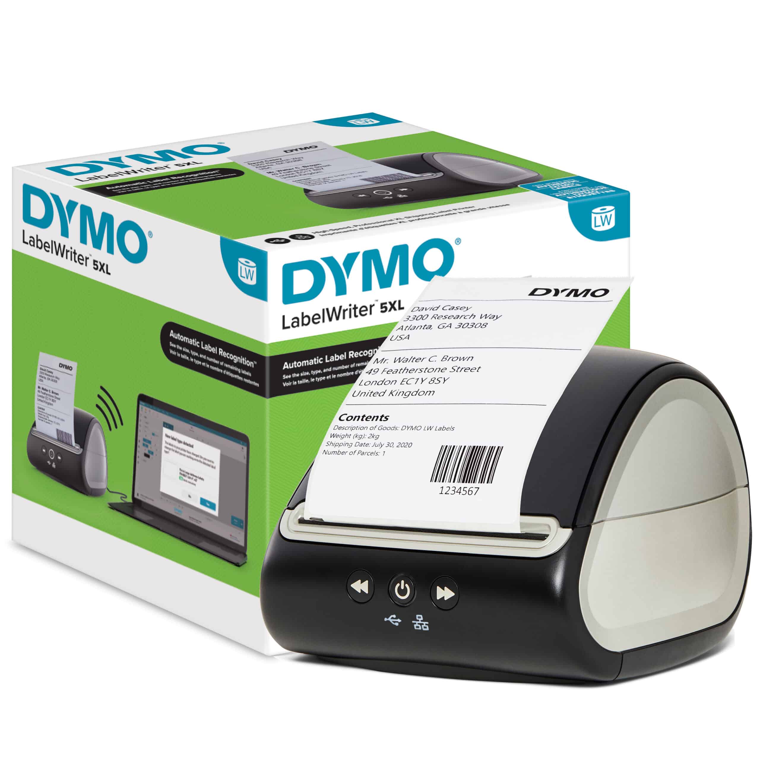 DYMO LabelWriter 5XL Labelprinter | Automatische labelherkenning labelmaker | Drukt extra brede verzendlabels af voor Amazon, DHL en meer | Perfect voor webwinkeliers | Tweepolige EU-stekker