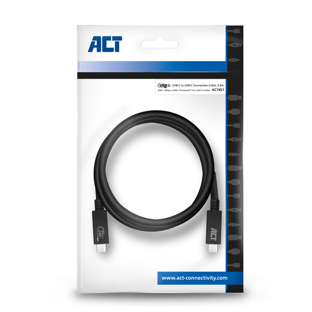 ACT USB4® 40Gbps 240W USB Type-C® kabel, USB-IF gecertificeerd 0,8 meter - Afbeelding 4