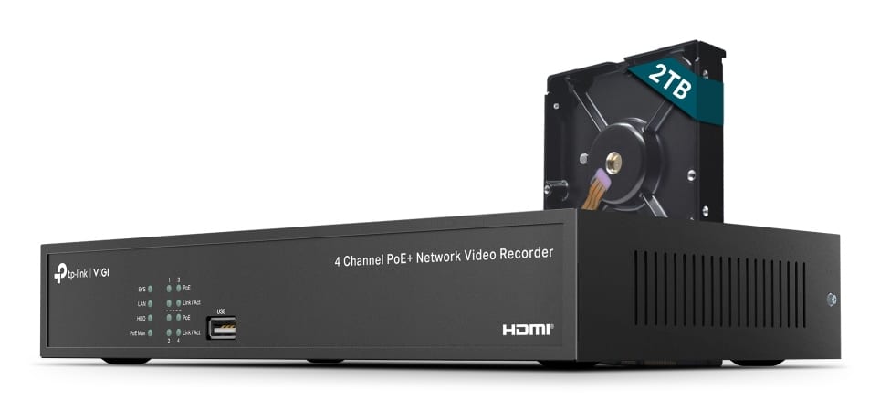 TP-Link VIGI NVR1004H-4P-2TB Zwart
