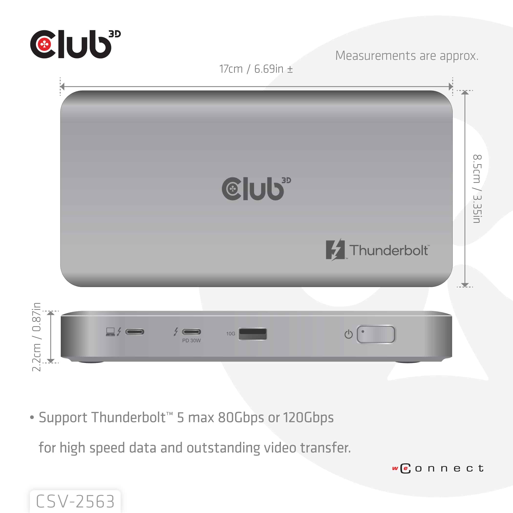 CLUB3D CSV-2563 5-1 Thunderbolt™ 5 Hub Triple video 5K60Hz Thunderbolt™ Share Certifi ed 180W - Afbeelding 3