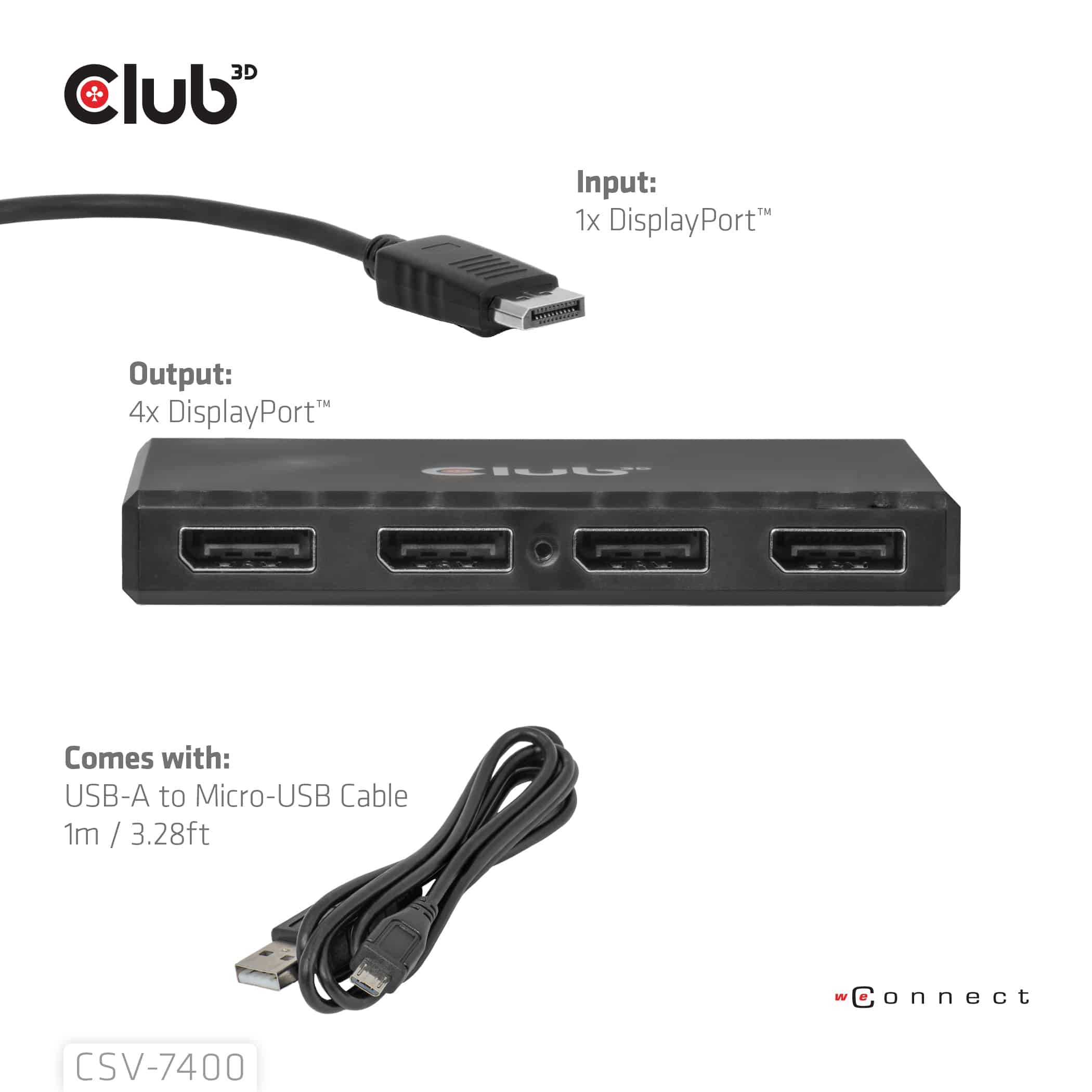 CLUB3D Quad DisplayPort Hub – 4 x 4K Resolution @ 30Hz, MST Support - Afbeelding 4