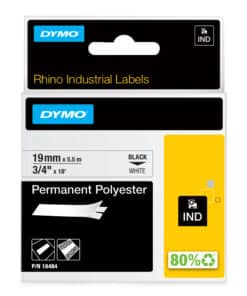 DYMO Rhino industriële labels | Permanent Polyester | 19 mm x 3,5 m | zwarte afdruk op wit | zelfklevende labels voor Rhino & LabelManager labelprinters