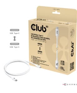 CLUB3D USB 80Gbps Certified 240W 8K240Hz Type-C 1.2m / 3.94ft White Cable - Afbeelding 2