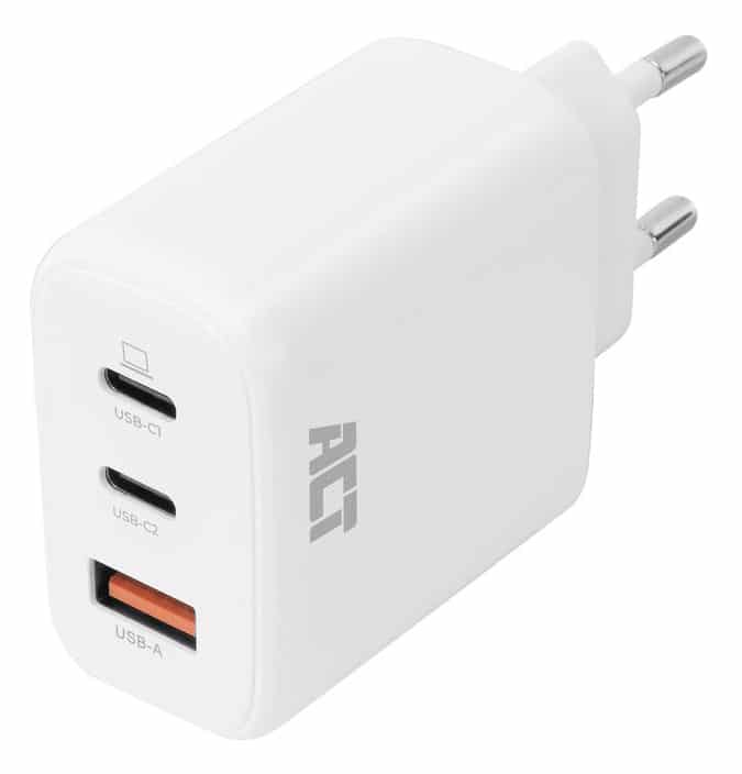 ACT USB-C/USB-A lader 65W 3-poorts met Power Delivery PPS, QuickCharge en GanFast