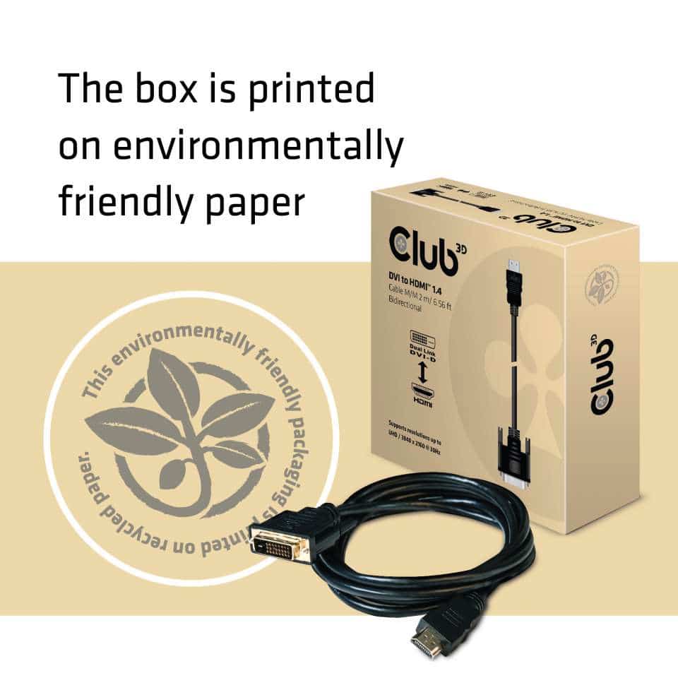 CLUB3D DVI to HDMI 1.4 Cable M/M 2 meter Bidirectional - Afbeelding 4