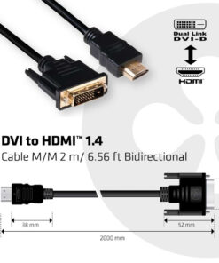 CLUB3D DVI to HDMI 1.4 Cable M/M 2 meter Bidirectional - Afbeelding 2