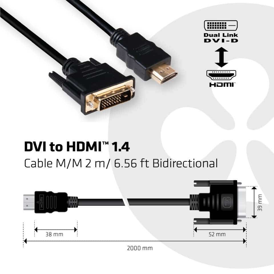 CLUB3D DVI to HDMI 1.4 Cable M/M 2 meter Bidirectional - Afbeelding 2