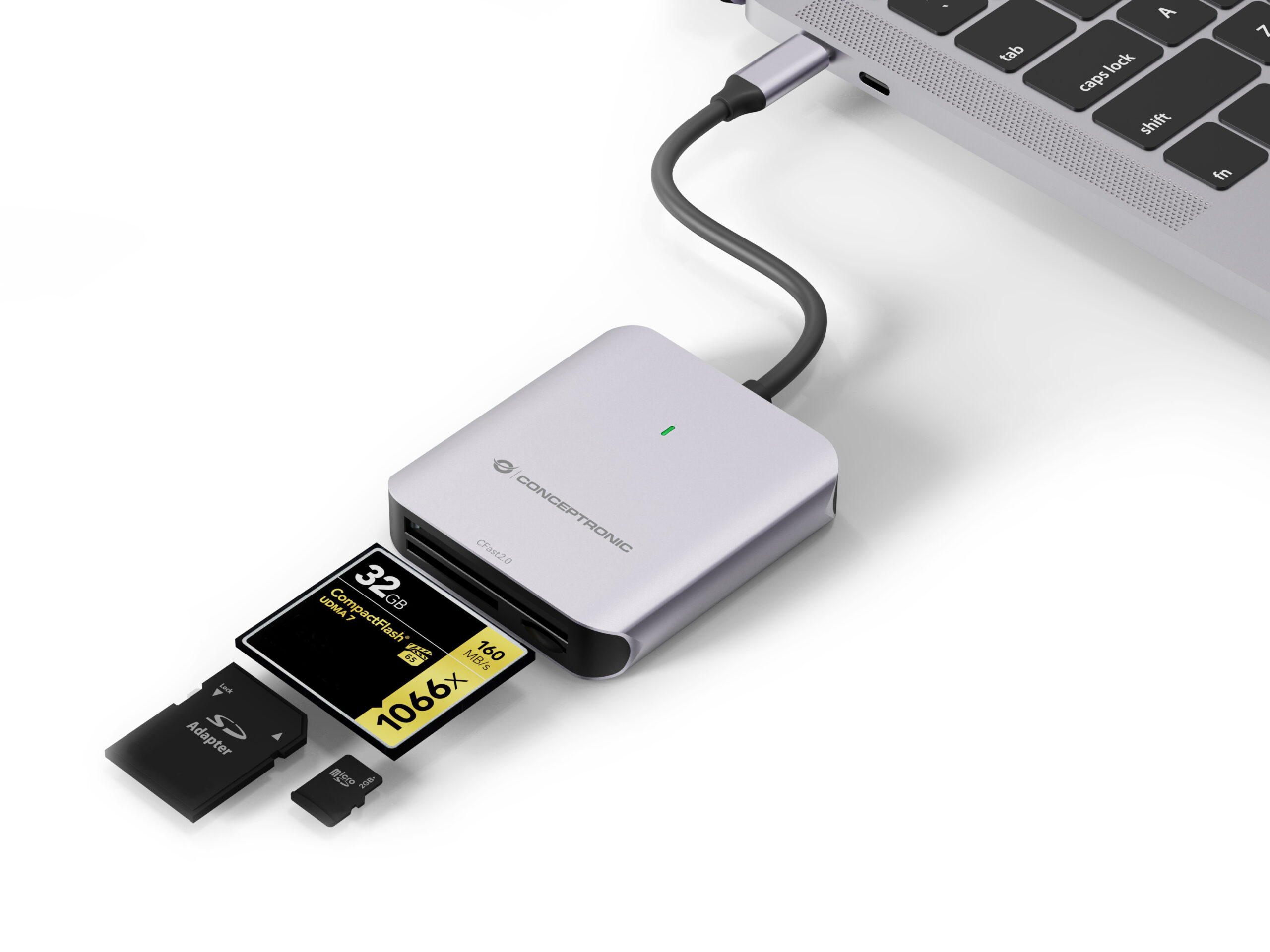 Conceptronic BIAN09G 3-in-1 Card Reader USB 3.2 Gen 2 Type-C, CFast 2.0, SD TF/(Micro-)SD 4.0 - Afbeelding 3