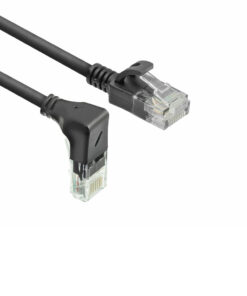 ACT Zwarte 0,25 meter U/UTP CAT6A LSZH slimline patchkabel met RJ45 connectoren, recht naar 90° haaks beneden