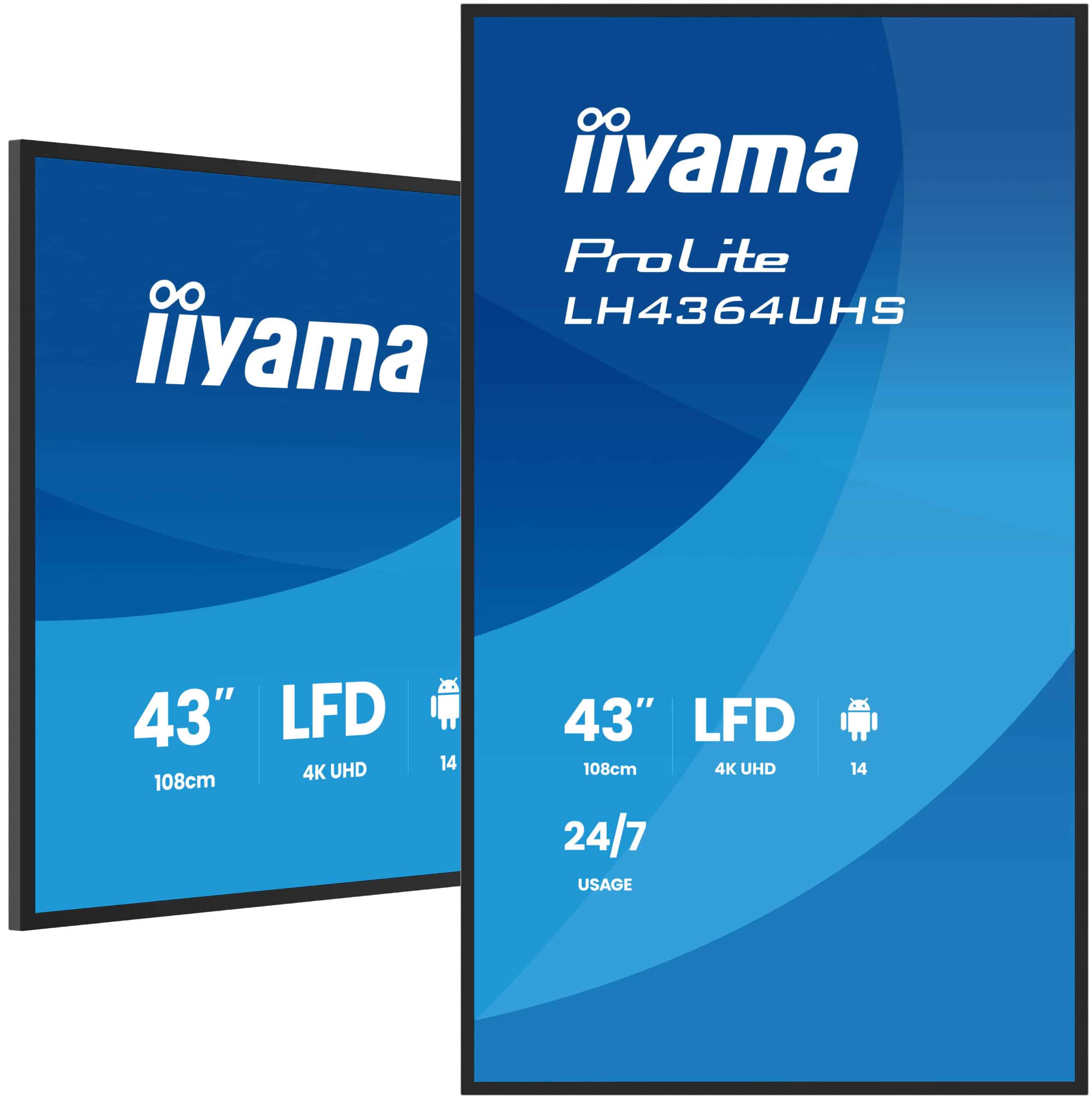 iiyama LH4364UHS-B1AG beeldkrant Digitale signage flatscreen 109,2 cm (43") LED Wifi 500 cd/m² 4K Ultra HD Zwart Type processor Android 24/7