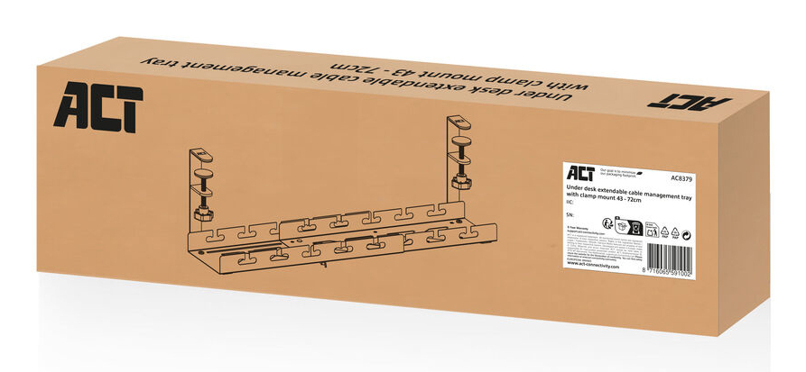 ACT Verstelbare kabelgoot voor onder een bureau, montage via klemsysteem, 43-72cm - Afbeelding 4