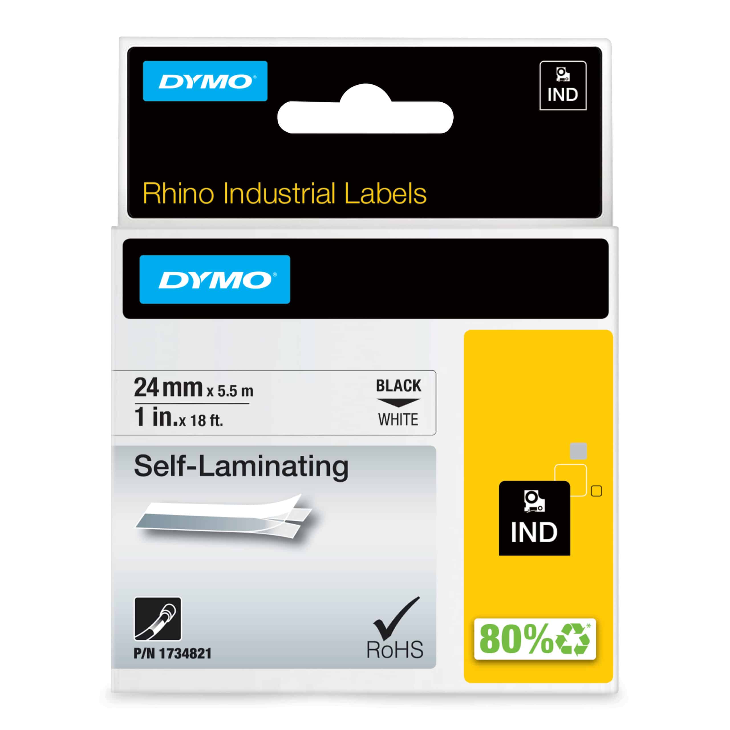 DYMO Rhino industriële Zeflaminerende labels | 24 mm x 5,5 m | zwarte afdruk op wit | voor Rhino labelprinters