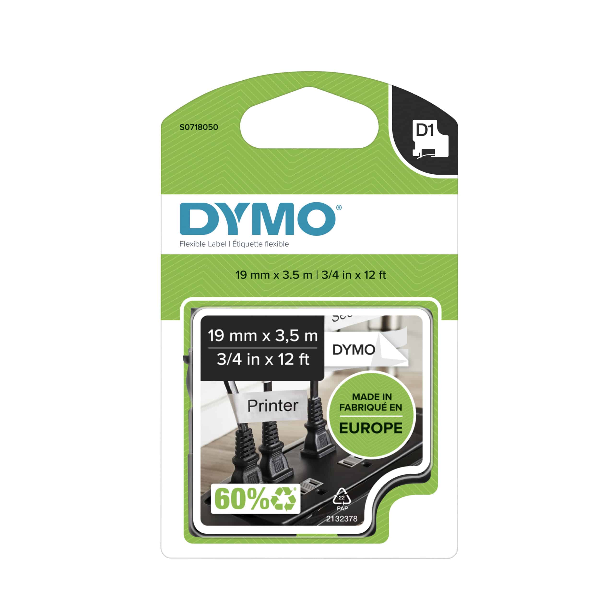 DYMO originele D1 Duurzame flexibele nylon labels | Witte Tekst op Zwart Label | 12 mm x 3,5 m | zelfklevende etiketten voor de LabelManager labelprinter | gemaakt in Europa