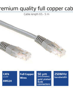 ACT Grijze 0,5 meter U/UTP CAT6 patchkabel met RJ45 connectoren